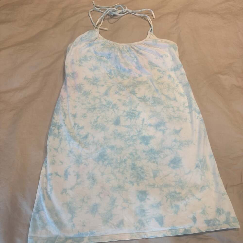 Victoria’s Secret Bra Top Mini Dress Halter Tie Dye Blue Pink Size LG Boho Y2K